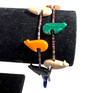 Handmade Double Strand Zuni Fetish Heishi Beaded Bracelet Carved Animal Vintage